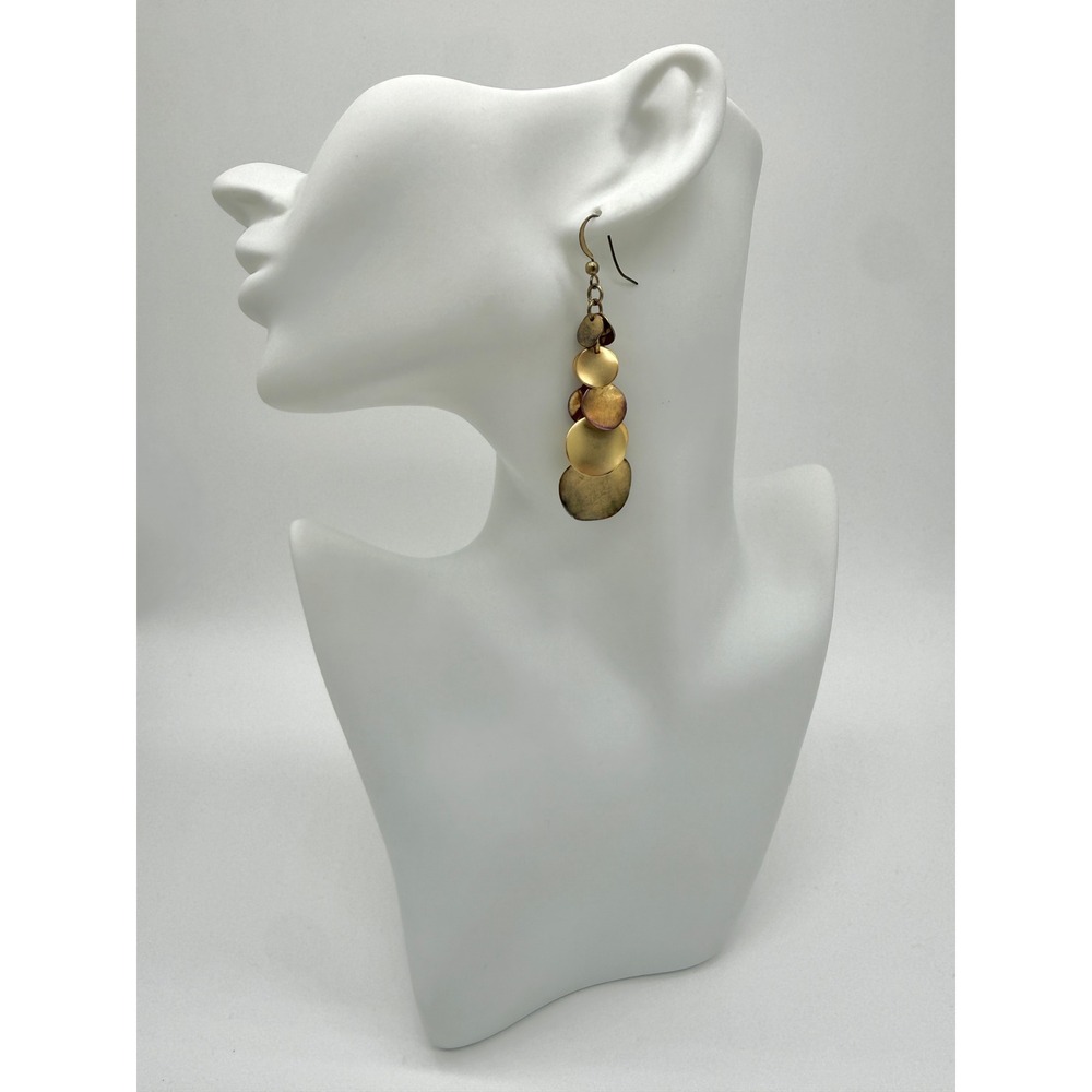 Vintage Brass & Copper Tone Cascading Disc Drop Earrings